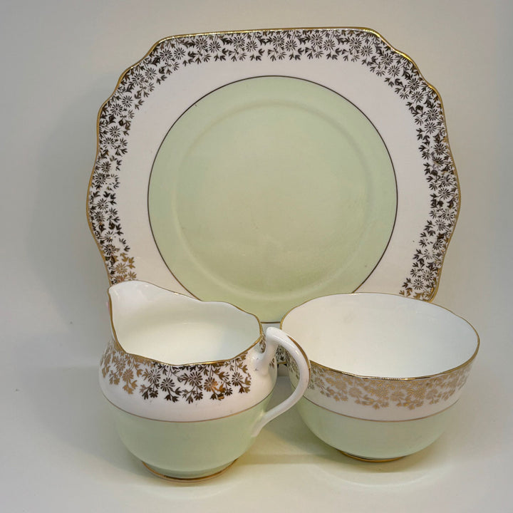 Vintage Royal Crown Pottery Bone China Creamer, Sugar Bowl & Plate Set