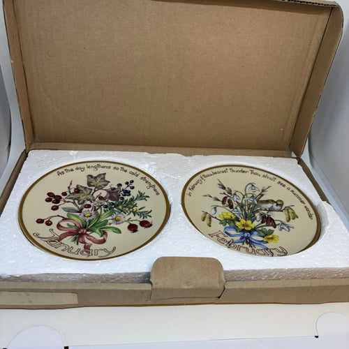 Pair of Vintage Limited Edition January & February Decorative Plates by Davenport Pottery