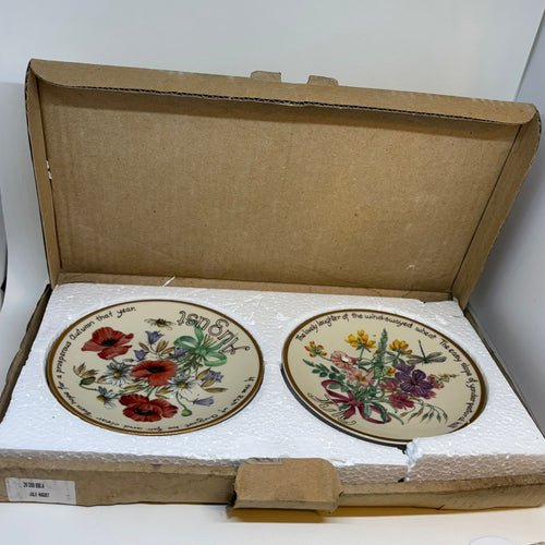 Pair of Vintage Limited Edition August & July Decorative Plates by Davenport Pottery