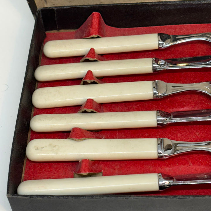 Boxed Set of Three Pairs of Vintage Fish Cutlery Chronium Plate