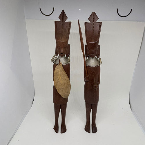 Pair of Vintage Carved Wood African Tribal Figurines