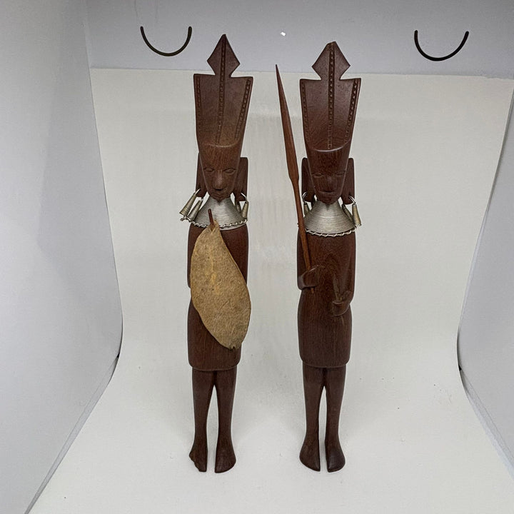 Pair of Vintage Carved Wood African Tribal Figurines