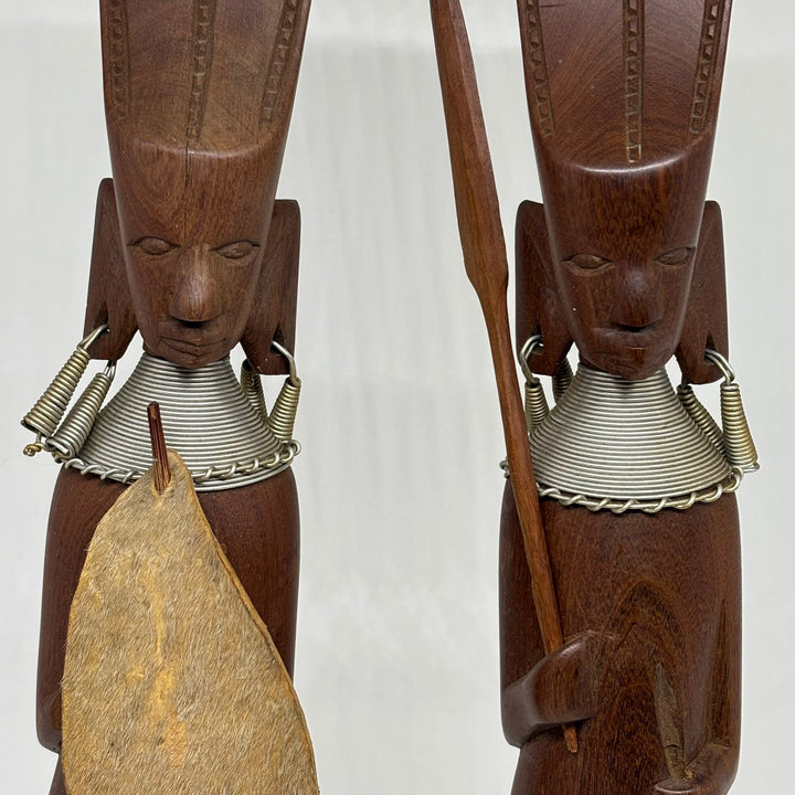 Pair of Vintage Carved Wood African Tribal Figurines