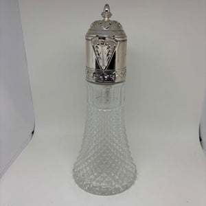 Elegant Vintage Moulded Glass Carafe with Handle and Lid