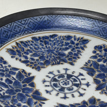 Load image into Gallery viewer, Vintage Hong Kong Hand Painted Pewter &amp; Porcelain Blue &amp; White Bowl