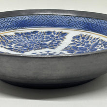 Load image into Gallery viewer, Vintage Hong Kong Hand Painted Pewter &amp; Porcelain Blue &amp; White Bowl