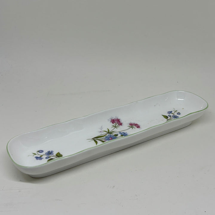 Vintage Crown Staffordshire Wild Flower Long Trinket Dish