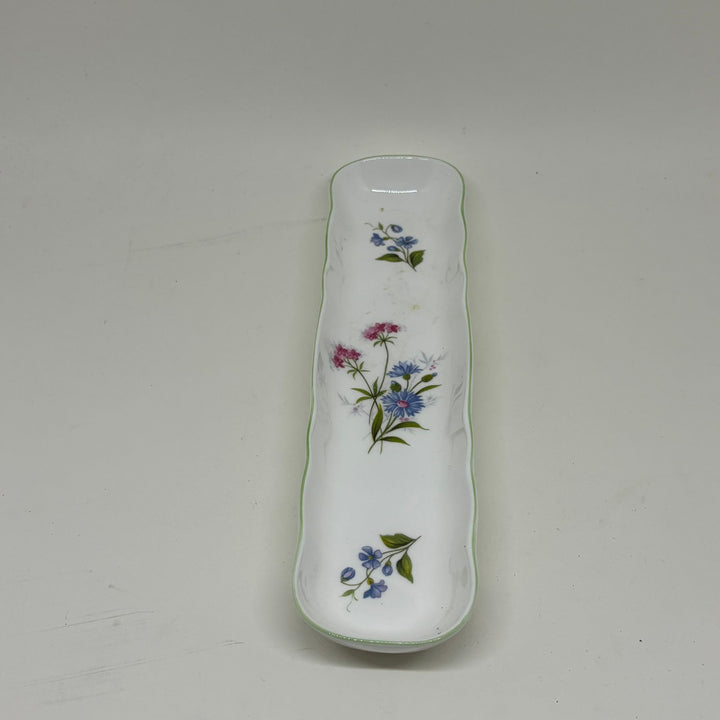 Vintage Crown Staffordshire Wild Flower Long Trinket Dish