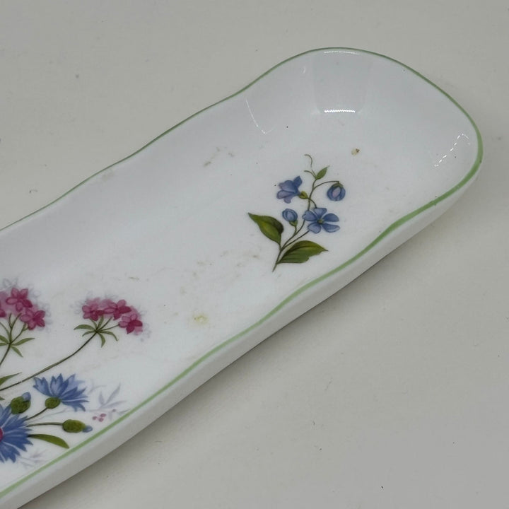 Vintage Crown Staffordshire Wild Flower Long Trinket Dish
