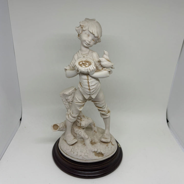 Vintage Fiorella Boy with Birds Nest Italian Figurine