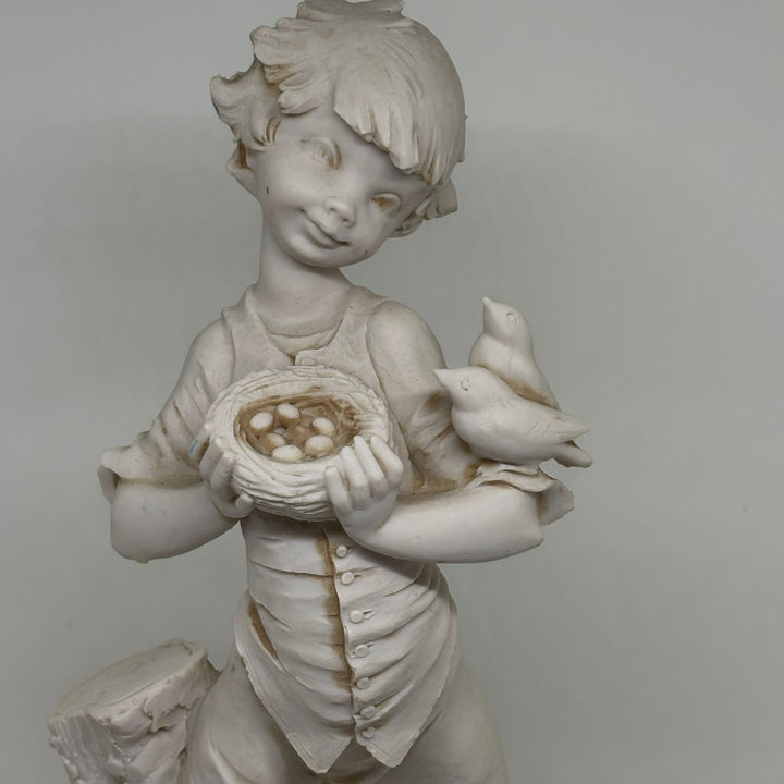 Vintage Fiorella Boy with Birds Nest Italian Figurine