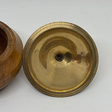 Load image into Gallery viewer, Vintage Hand Turned Wood Trinket Dish with Brass &amp; Enamel Lid