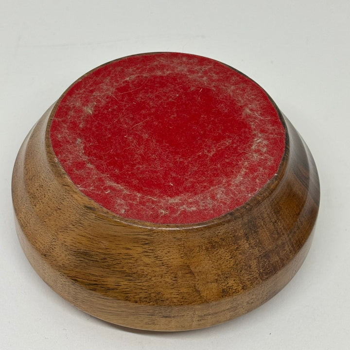 Vintage Hand Turned Wood Trinket Dish with Brass & Enamel Lid