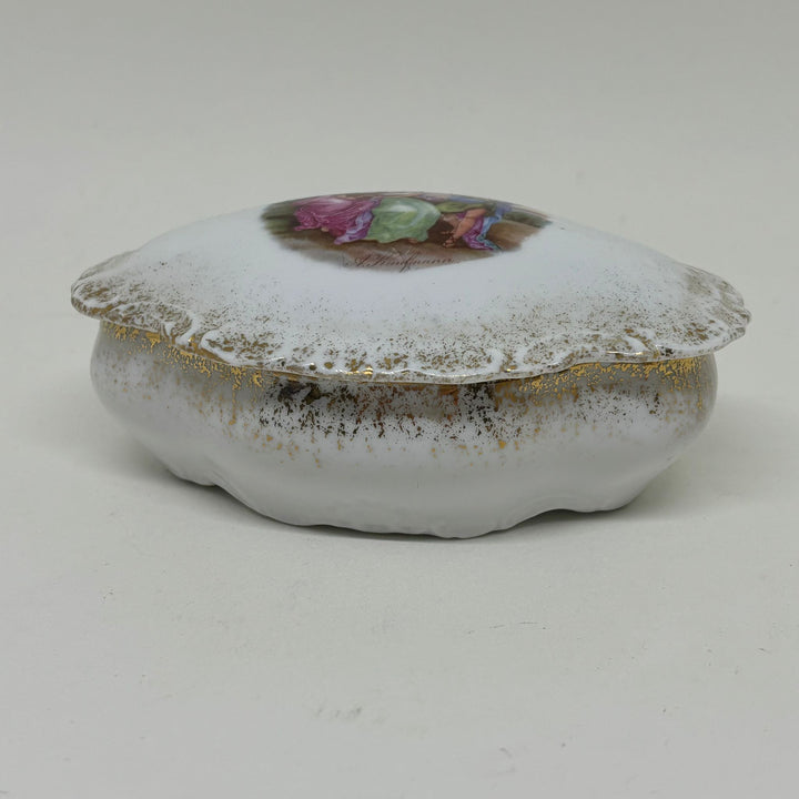 Vintage Lidded Trinket Dish Pastoral Scene
