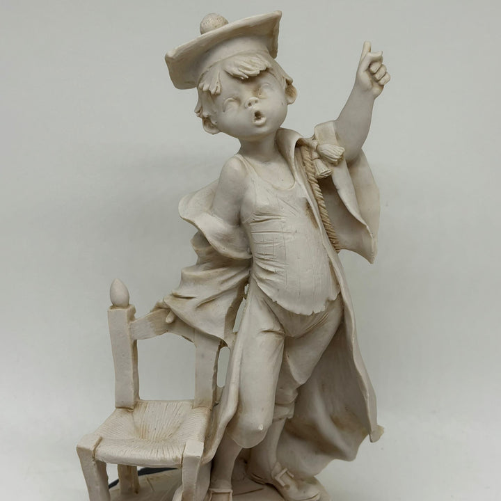 Vintage Fiorella Pointing Student Boy with Chair Italian Figurine
