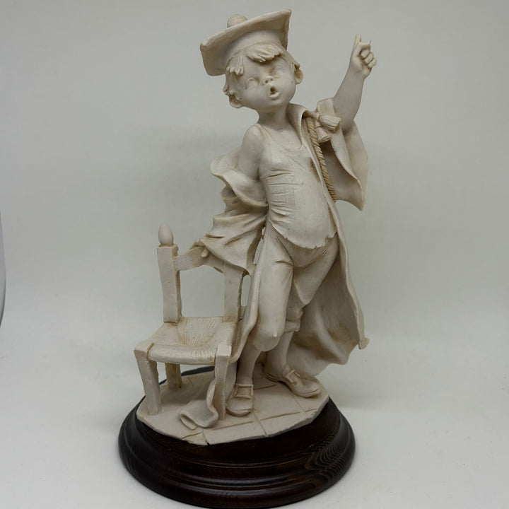 Vintage Fiorella Pointing Student Boy with Chair Italian Figurine