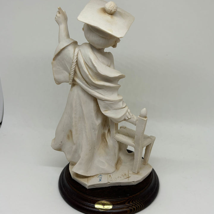 Vintage Fiorella Pointing Student Boy with Chair Italian Figurine