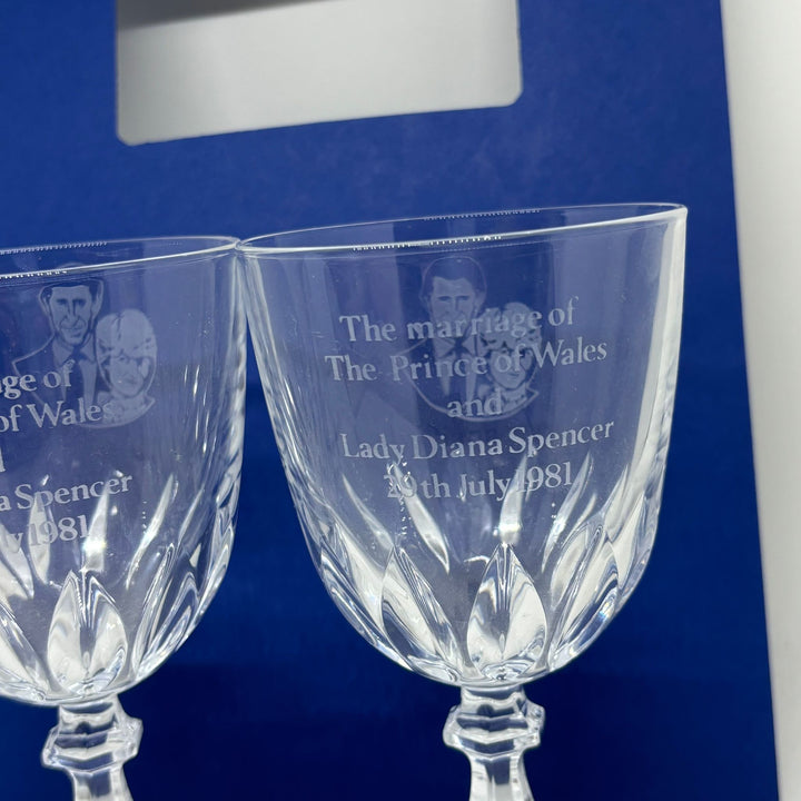 Pair of Vintage Caithness Crystal Glasses Price of Wales & Lady Diana Marriage