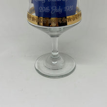 Load image into Gallery viewer, Vintage Commemorative Wine Glass Prince of Wales Lady Diana Wedding Gold Filigree Band