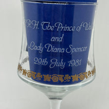 Load image into Gallery viewer, Vintage Commemorative Wine Glass Prince of Wales Lady Diana Wedding Gold Filigree
