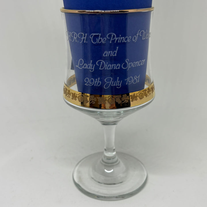 Vintage Commemorative Wine Glass Prince of Wales Lady Diana Wedding Gold Filigree Band