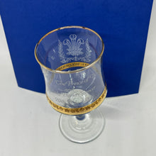 Load image into Gallery viewer, Vintage Commemorative Wine Glass Prince of Wales Lady Diana Wedding Gold Filigree Band