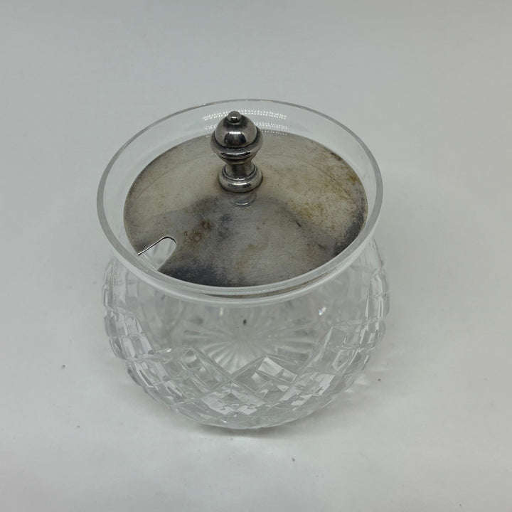 Vintage Sugar Bowl Pot Crystal & Stainless Steel