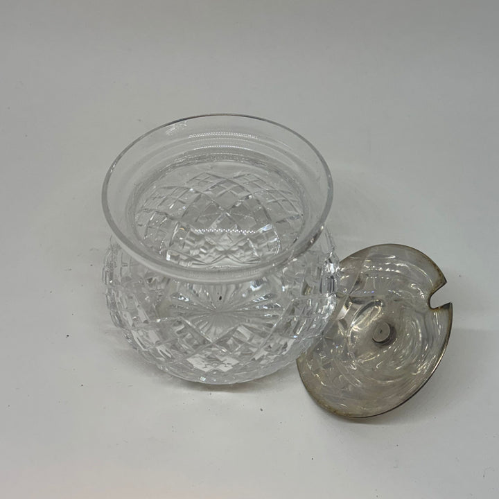 Vintage Sugar Bowl Pot Crystal & Stainless Steel