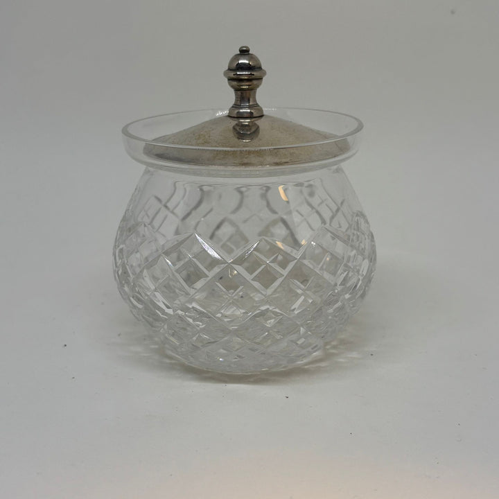 Vintage Sugar Bowl Pot Crystal & Stainless Steel