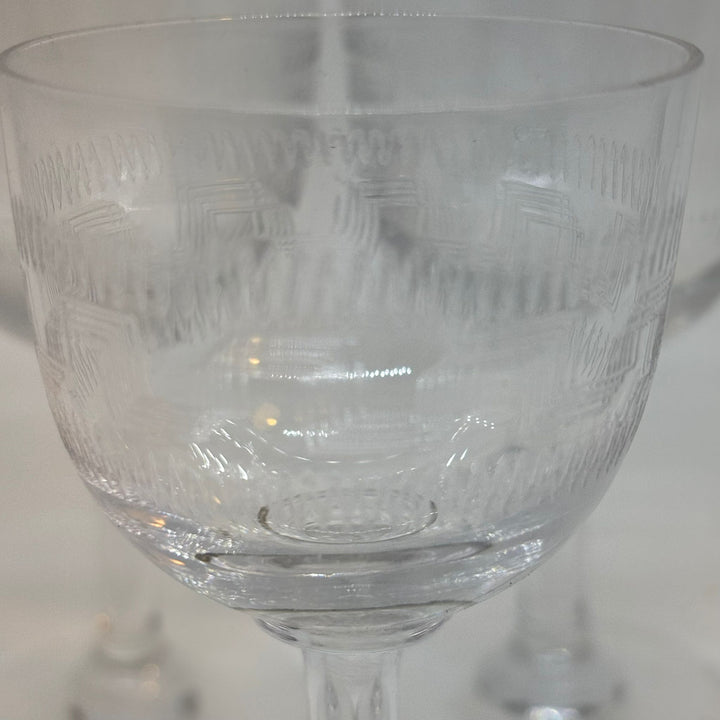 Set of 3 Vintage Etched Glass Cordial & Liqueur Glasses