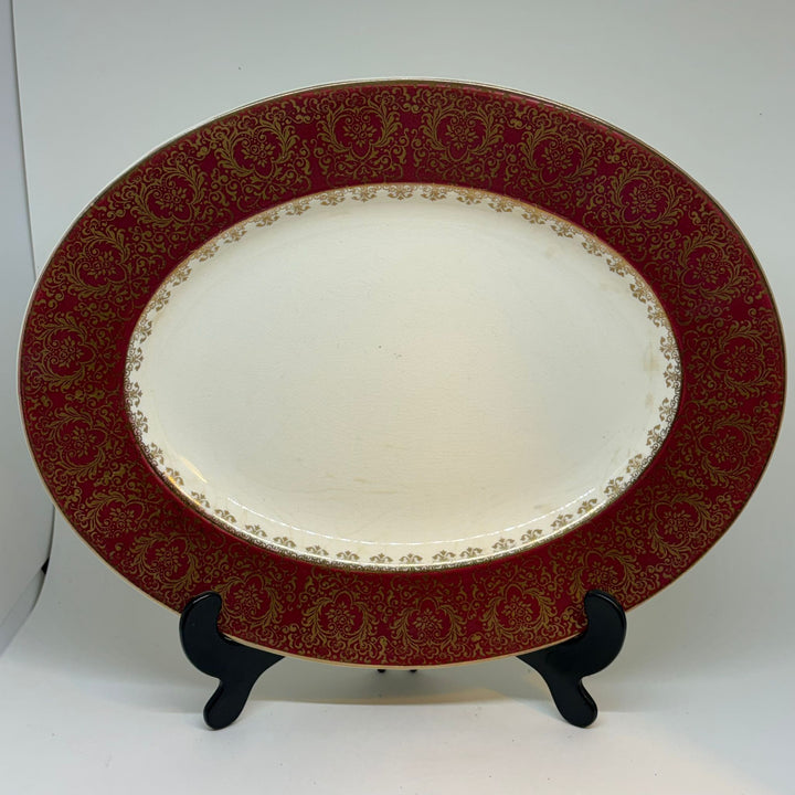 Vintage Wedgwood & Co. Maroon & Gold Medium Serving Platter