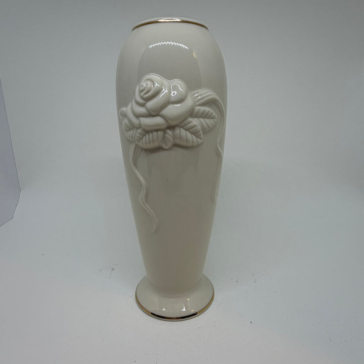 Vintage Lenox Rose and Ribbons Bud Vase with 24K Gold Trim