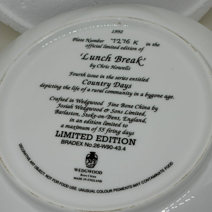 Vintage Wedgwood Limited Edition 'Lunch Break' Country Days Plate 1992