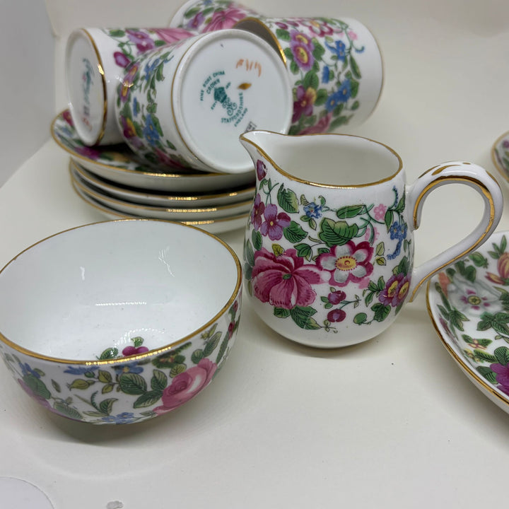 Vintage Crown Staffordshire Set of 6 Coffee Cups & Saucers, Creamer & Sugar Bowl