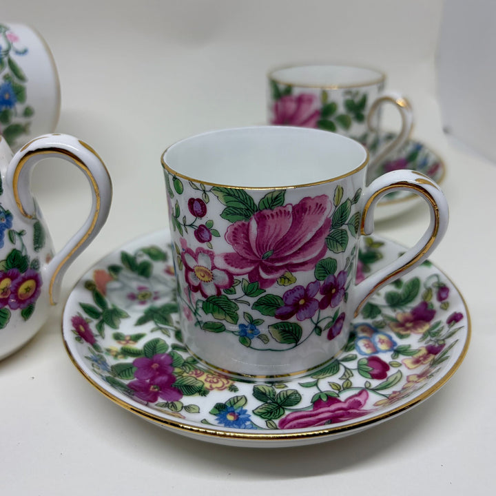 Vintage Crown Staffordshire Set of 6 Coffee Cups & Saucers, Creamer & Sugar Bowl