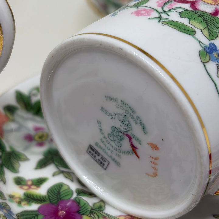 Vintage Crown Staffordshire Set of 6 Coffee Cups & Saucers, Creamer & Sugar Bowl