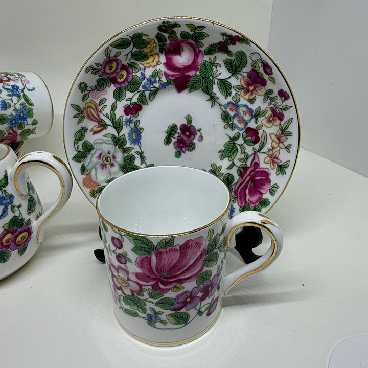 Vintage Crown Staffordshire Set of 6 Coffee Cups & Saucers, Creamer & Sugar Bowl