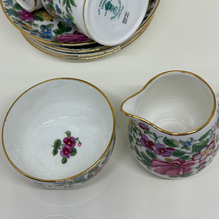 Vintage Crown Staffordshire Set of 6 Coffee Cups & Saucers, Creamer & Sugar Bowl