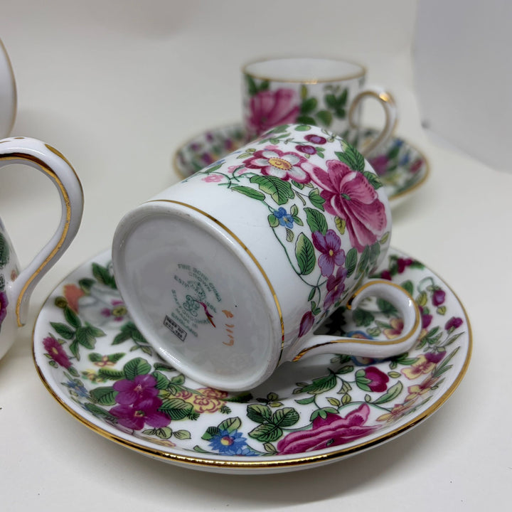 Vintage Crown Staffordshire Set of 6 Coffee Cups & Saucers, Creamer & Sugar Bowl