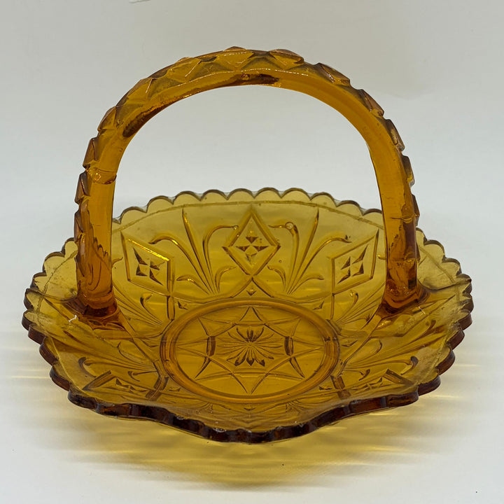 Vintage Ember Glass Basket Fruit Bowl