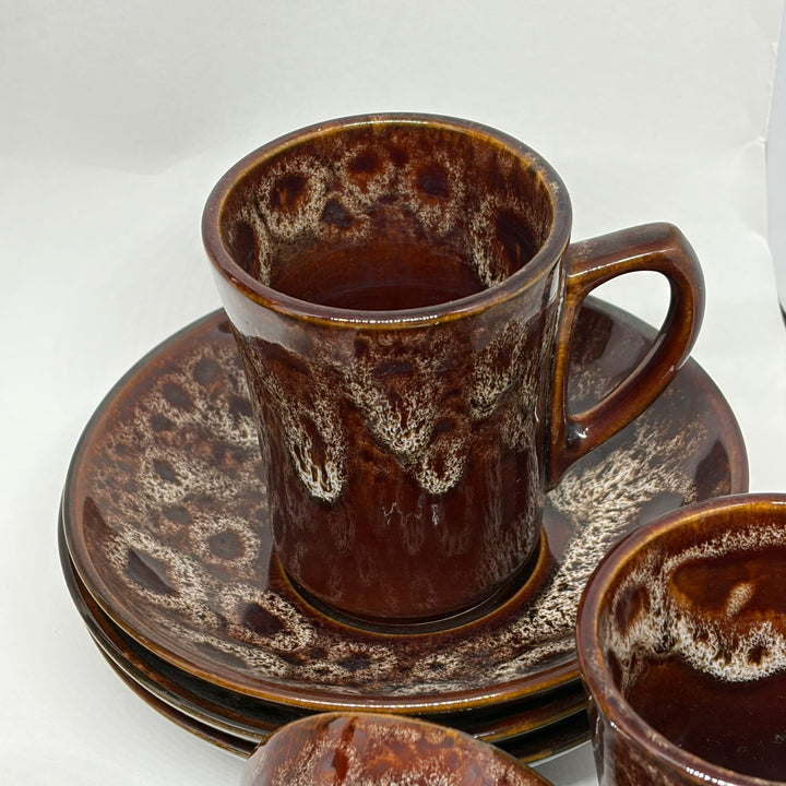 Vintage Mid Century Kernewek Pottery Cornwall Drip Glaze Coffee Set for 4