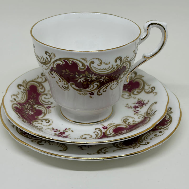 Vintage Burgundy & Gold Royal Standard Tea Cup, Saucer & Tea Plate Set
