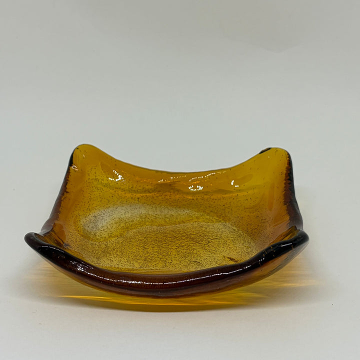 Vintage 70s Hand Moulded Amber Glass Ashtray