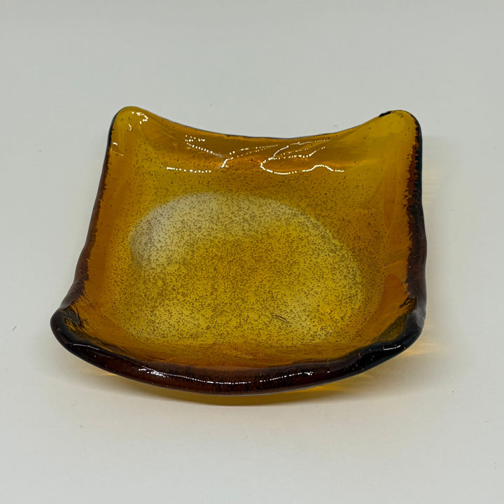 Vintage 70s Hand Moulded Amber Glass Ashtray