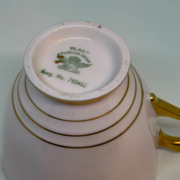 Vintage Spare or Replacement Plant Tuscan China Pink & Gold Teacup 1950s