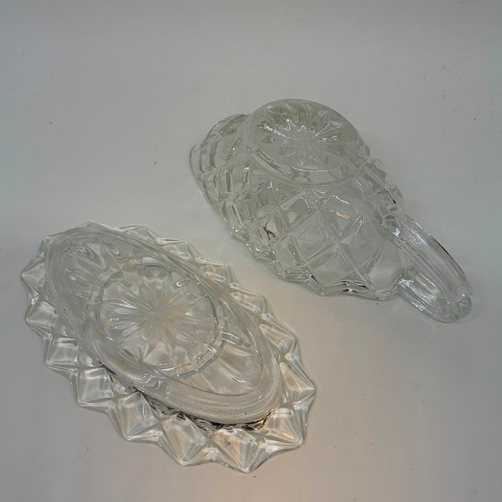 Vintage Small Pressed Glass Sauce Boat and Under Plate Set