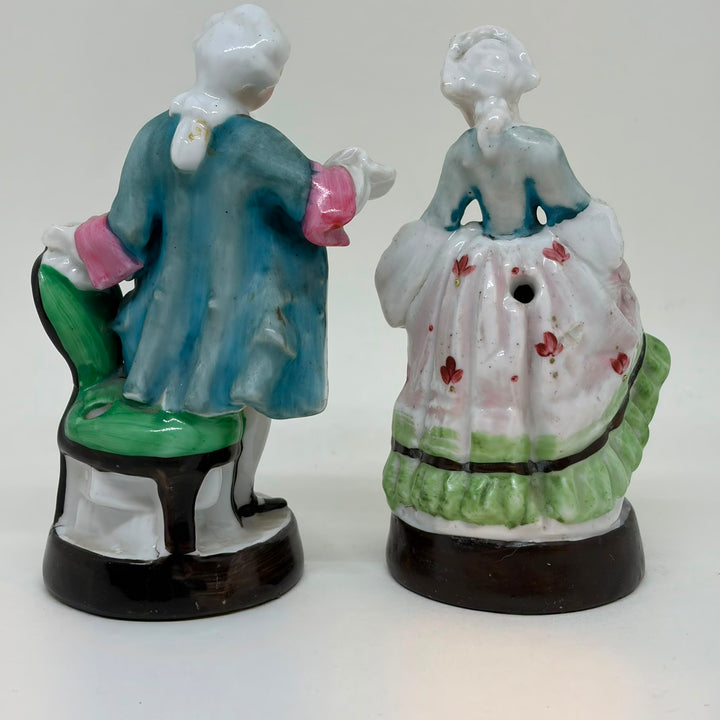 Pair of Antique German Porcelain Figurines Rococo Courtly Lady & Gentleman
