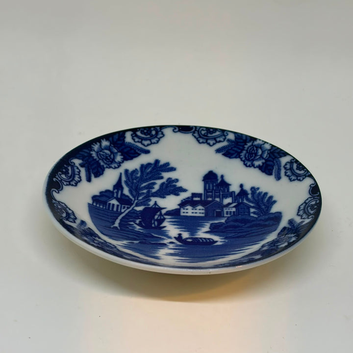 Vintage Blue & White Porcelain Willowware Trinket Dish, Saucer or Plate