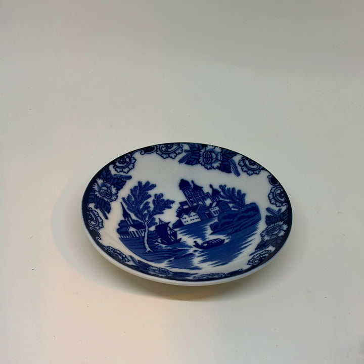 Vintage Blue & White Porcelain Willowware Trinket Dish, Saucer or Plate