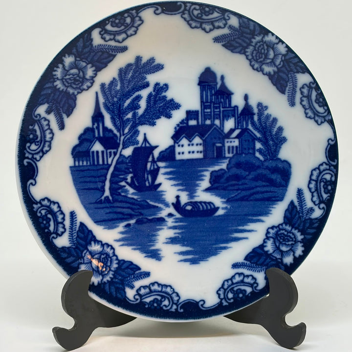 Vintage Blue & White Porcelain Willowware Trinket Dish, Saucer or Plate